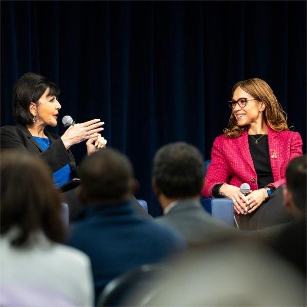 Melissa Harris-Perry and President Mantella seated on stage having a conversation